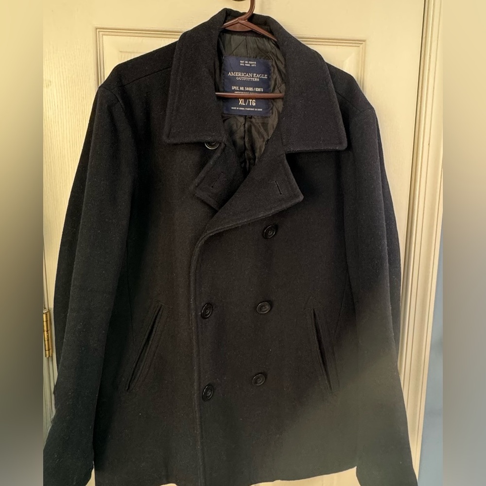 American Eagle Outfitters Men’s XL Double Breasted Wool Blend Black Peacoat